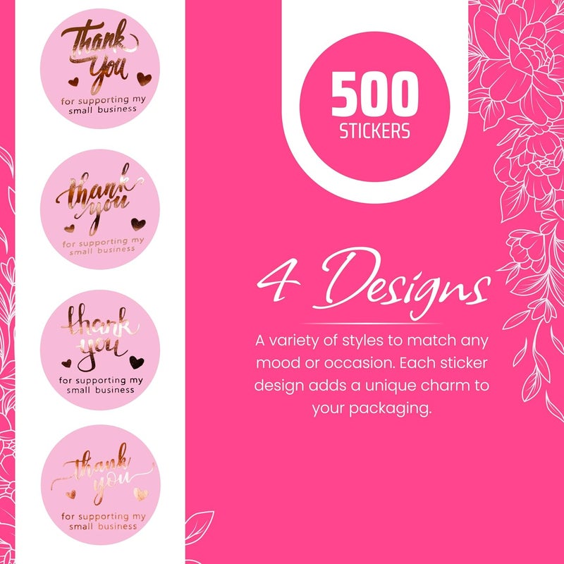 IBAKE 500 Pcs 1.5 Inch Pink and Rose Gold Thank You Stickers for Small Business, Small Business Packaging, Self-Adhesive & Waterproof Stickers with Beautiful Designs, Strong and Durable Envelope Seals - Image 2